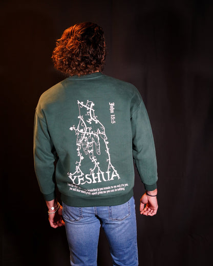 Kingdom come, Christian Sweatshirt/crewneck inspired by jesus, John 15:5, green on model, back